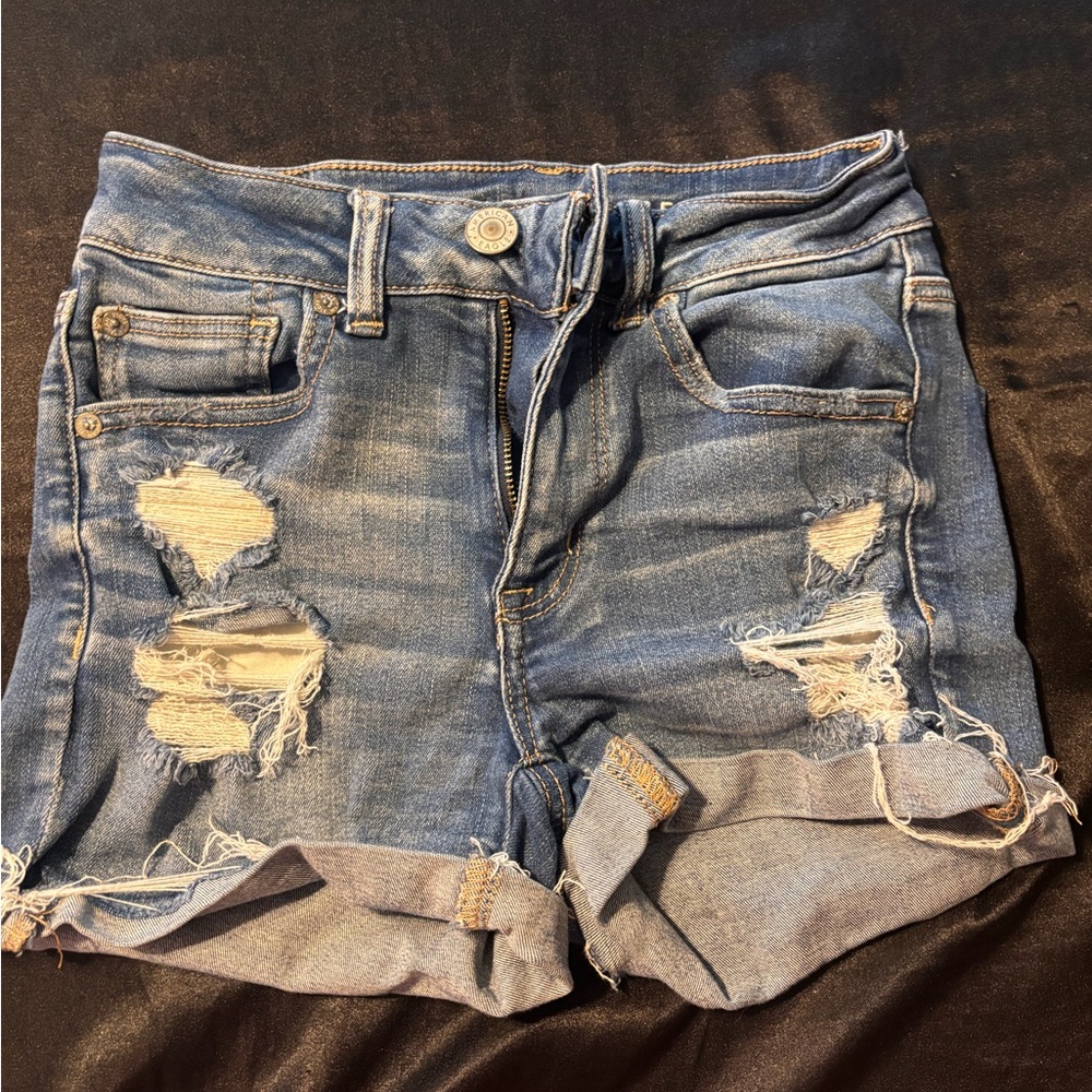 American Eagle Outfitters Blue Distressed Jean Shorts